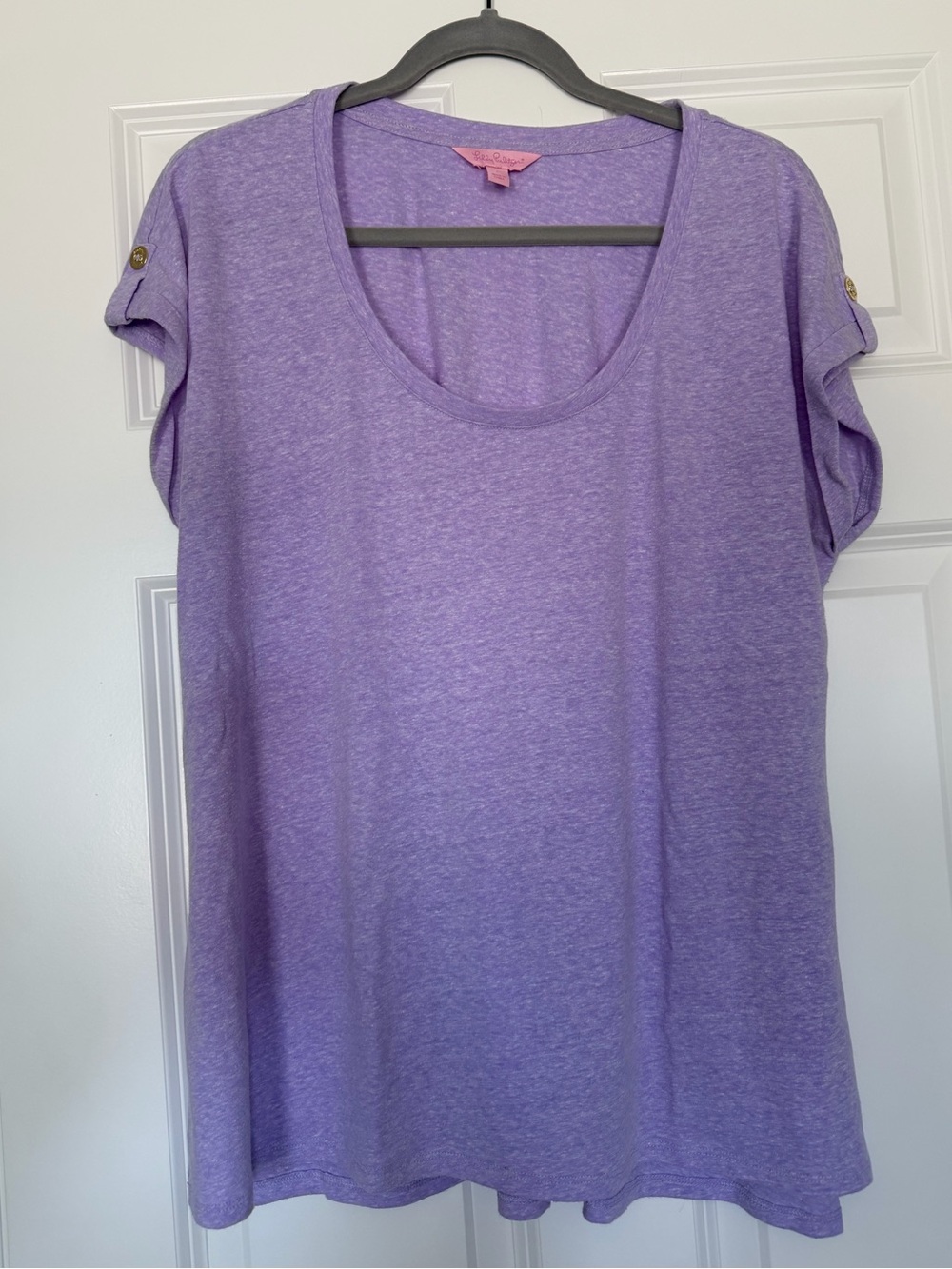 Lilly Pulitzer short sleeve shirt size L purple linen blend